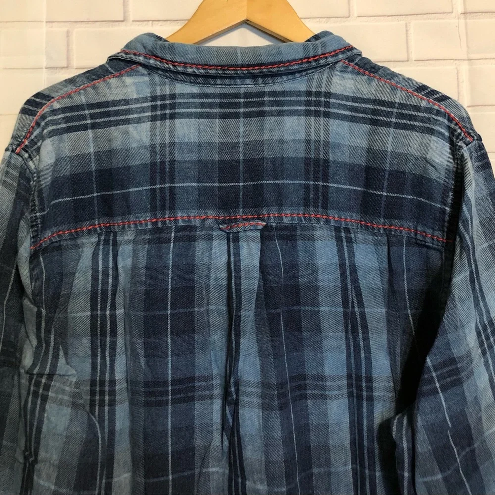 True Religion Men's Blue Slim Flannel Western Button Front Long Sleeve Shirt 2XL - Picture 7 of 12